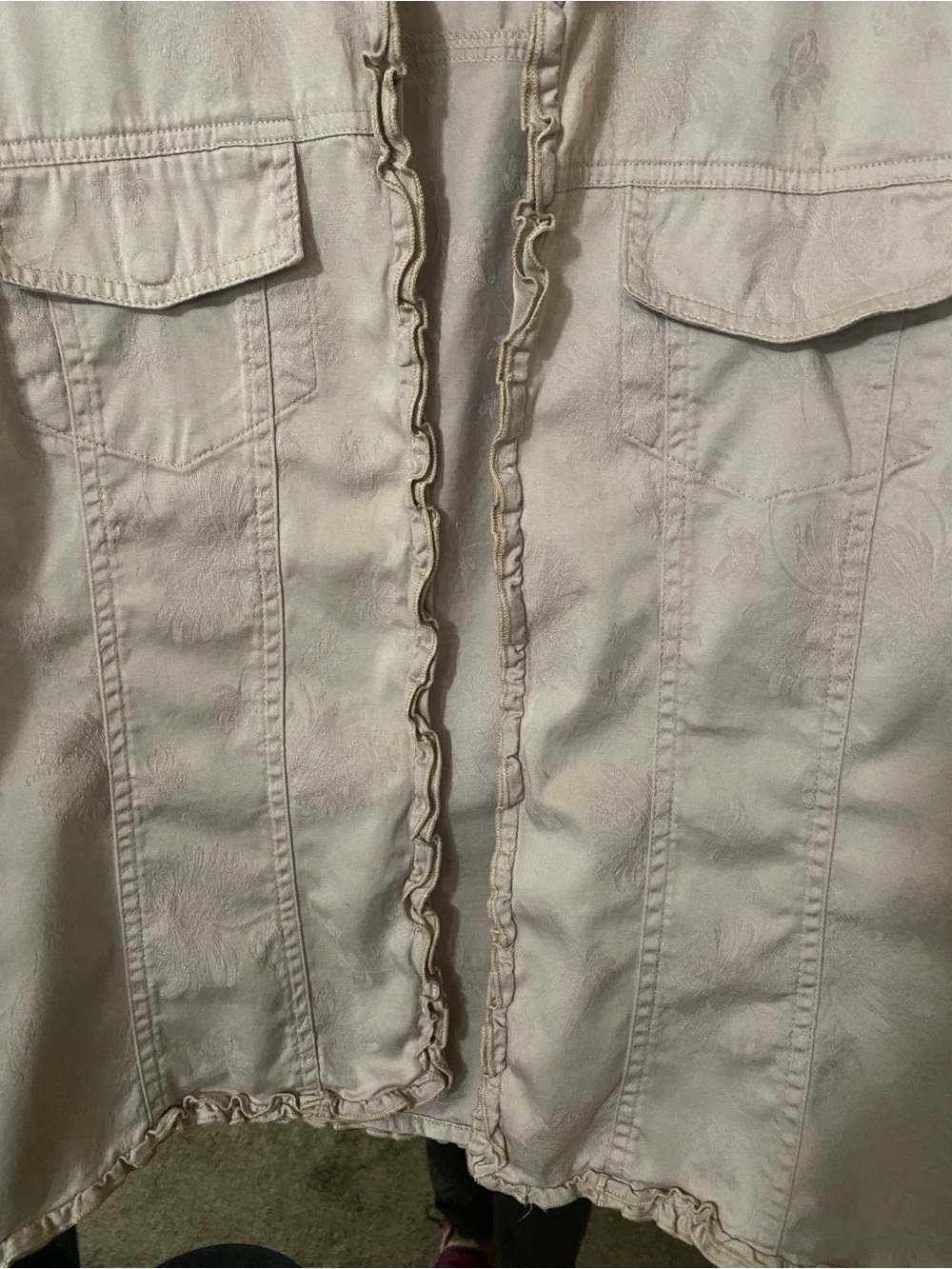 Chico's Cream Ruffle-Trim Button Front Jacket - Picture 3 of 5